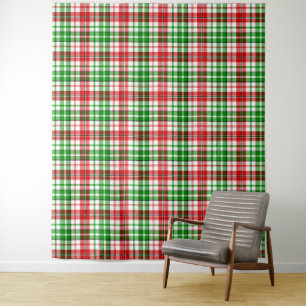 Wit Rood Groen Geruit Schotse Plaid Ontwerp Wandkleed