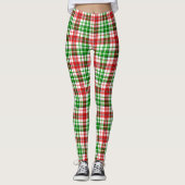 Wit Rood Groen Geruit Schotse Ruitontwerp Leggings (Voorkant)
