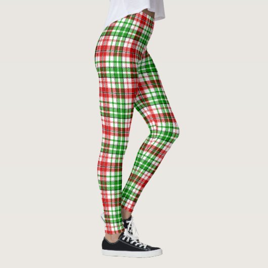 Wit Rood Groen Geruit Schotse Ruitontwerp Leggings (Rechts)
