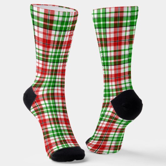Wit Rood Groen Geruit Schotse Ruitontwerp Sokken (Gebogen)