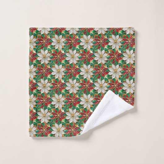 Wit rood groen goud poinsettia bad handdoek (Wasdoekje)