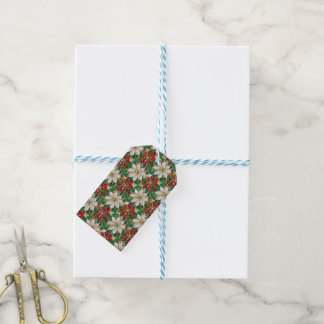 Wit rood groen goud poinsettia cadeaulabel