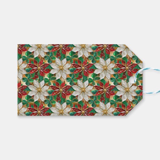 Wit rood groen goud poinsettia cadeaulabel (Voorkant (Horizontaal))