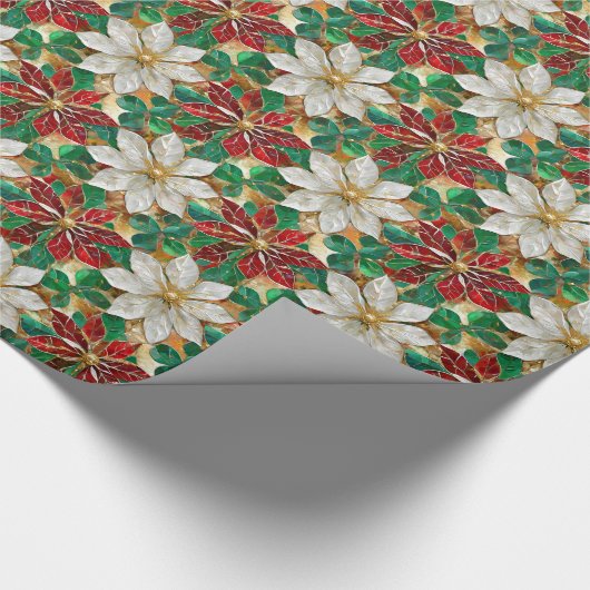 Wit rood groen goud poinsettia cadeaupapier (Hoek)