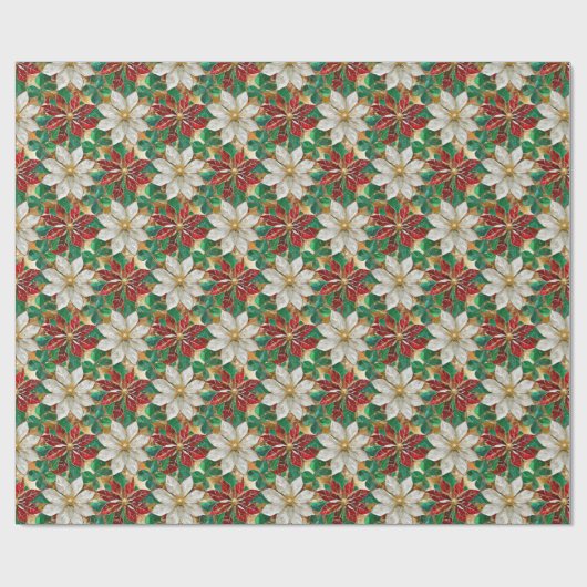 Wit rood groen goud poinsettia cadeaupapier (Vlak)