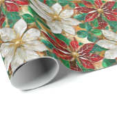 Wit rood groen goud poinsettia cadeaupapier (Rol Hoek)