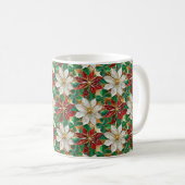 Wit rood groen goud poinsettia koffiemok (Voorkant rechts)