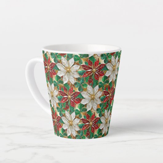 Wit rood groen goud poinsettia latte mok (Linkerhoek)