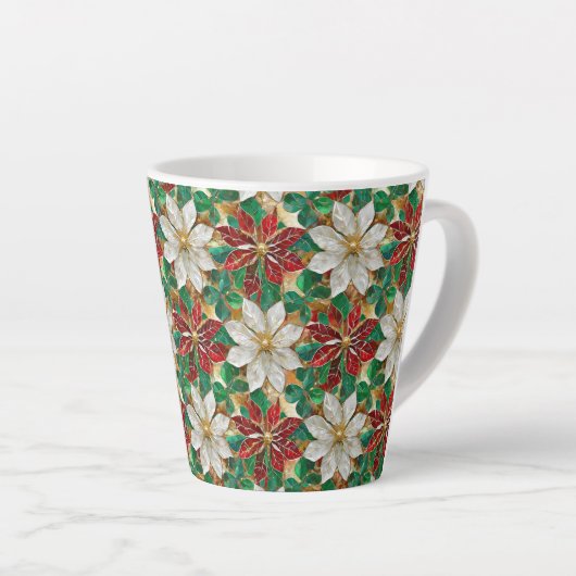 Wit rood groen goud poinsettia latte mok (Rechterhoek)