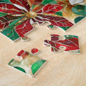 Wit rood groen goud poinsettia legpuzzel (Zijkant)