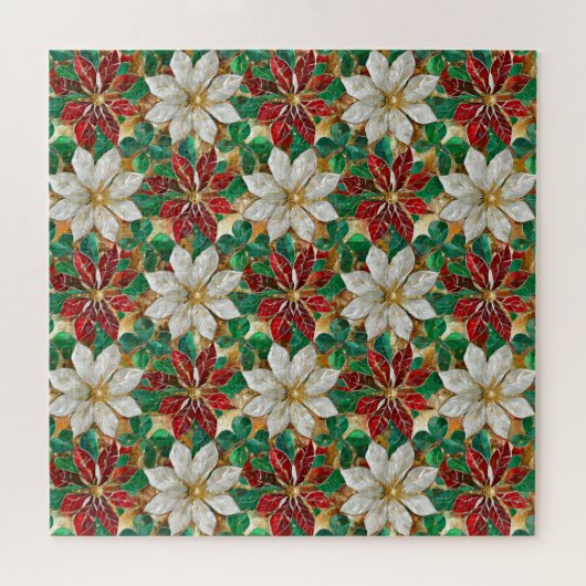 Wit rood groen goud poinsettia legpuzzel (Horizontaal)