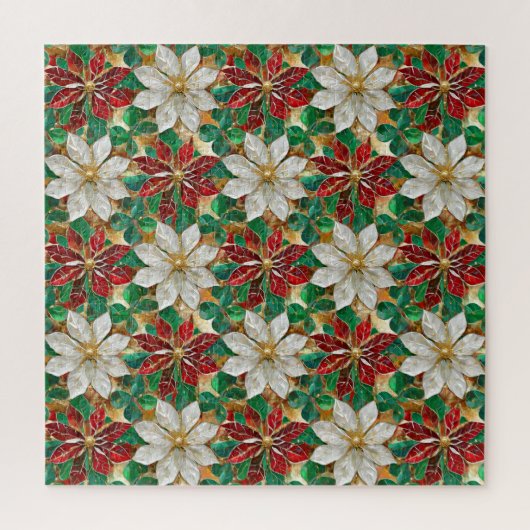 Wit rood groen goud poinsettia legpuzzel (Verticaal)