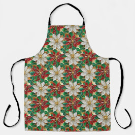 Wit rood groen goud poinsettia schort
