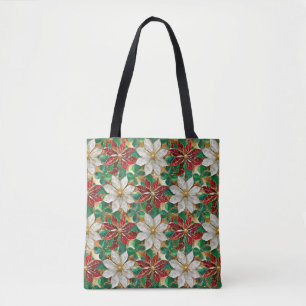 Wit rood groen goud poinsettia tote bag