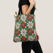 Wit rood groen goud poinsettia tote bag (Dichtbij)