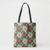 Wit rood groen goud poinsettia tote bag (Voorkant)