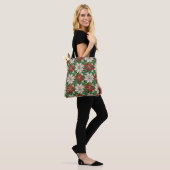 Wit rood groen goud poinsettia tote bag (Op model)
