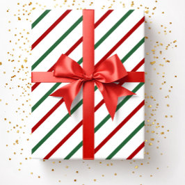 Wit Rood Groen Kerst Strepen Patroon Cadeaupapier