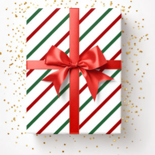 Wit Rood Groen Kerst Strepen Patroon Cadeaupapier