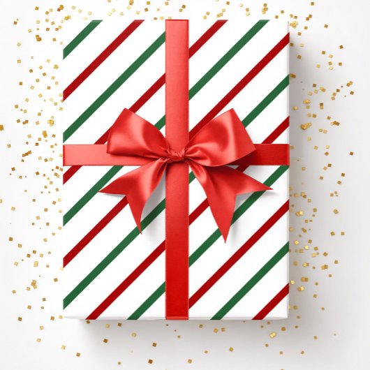 Wit Rood Groen Kerst Strepen Patroon Cadeaupapier