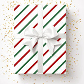 Wit Rood Groen Kerst Strepen Patroon Cadeaupapier