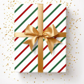 Wit Rood Groen Kerst Strepen Patroon Cadeaupapier