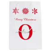 Wit Rood Groen Monogram Schrift Vrolijk Kerstfeest Medium Cadeauzakje (Voorkant)