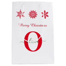 Wit Rood Groen Monogram Schrift Vrolijk Kerstfeest Medium Cadeauzakje