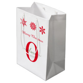 Wit Rood Groen Monogram Schrift Vrolijk Kerstfeest Medium Cadeauzakje