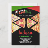 Wit Rood Groen Pizza Verjaardag Uitnodigingen (Voorkant)