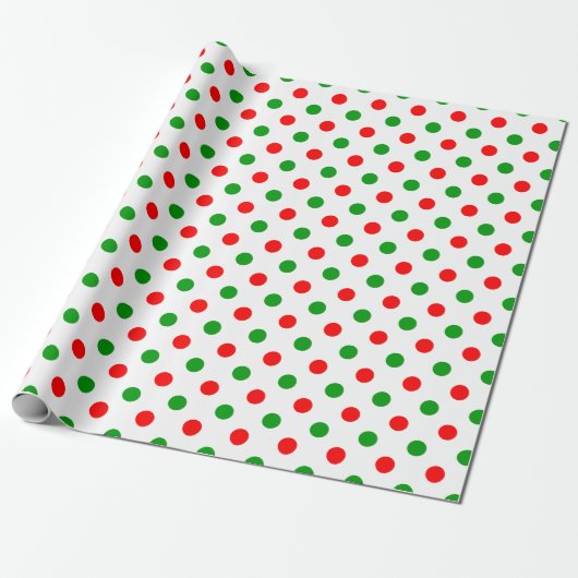 Wit Rood Groen Stippen Design  Cadeaupapier (Uitgerold)