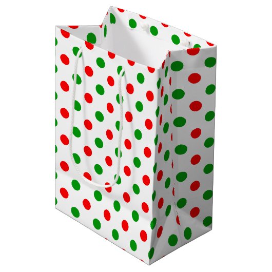 Wit Rood Groen Stippen Design  Medium Cadeauzakje (Voorkant Gekanteld)