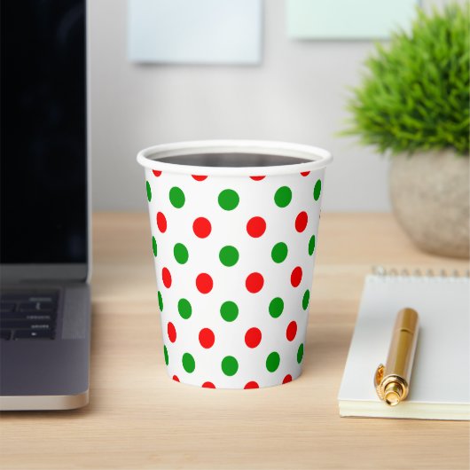 Wit Rood Groen Stippen Design Papieren Bekers (Insitu)