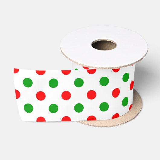 Wit Rood Groen Stippen Design  Satijnen Lint (Spoel)