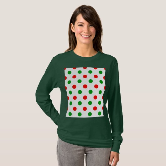 Wit Rood Groen Stippen Design T-shirt (Voorkant volledig)