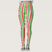 Wit Rood Groen Strepen Patroon Leggings (Voorkant)