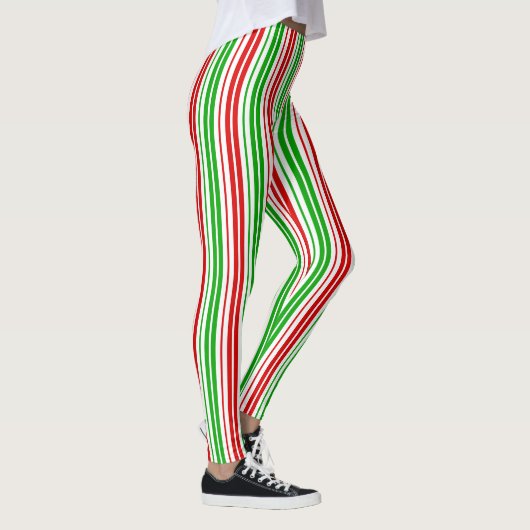 Wit Rood Groen Strepen Patroon Leggings (Rechts)