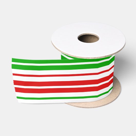 Wit Rood Groen Strepen Patroon Satijnen Lint (Spoel)