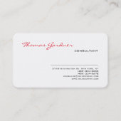 Wit rood handschrift Plain Modern Minimalist Visitekaartje (Voorkant)