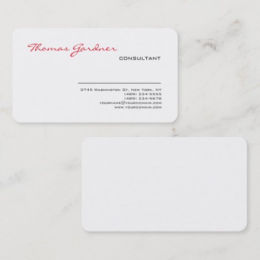 Wit rood handschrift Plain Modern Minimalist Visitekaartje (Voorkant / Achterkant)