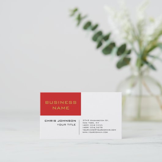 Wit Rood Hedendaags Professioneel Modern Visitekaartje (Staand voorkant)