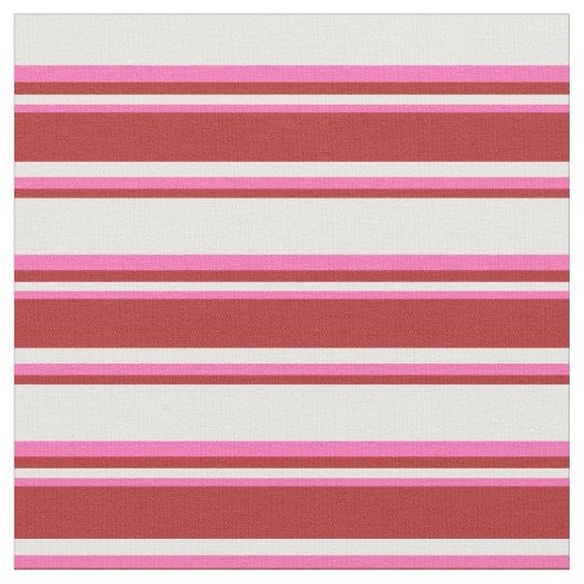 Wit, Rood & Heet Roze Gestreept Patroon Stof (Close Up)