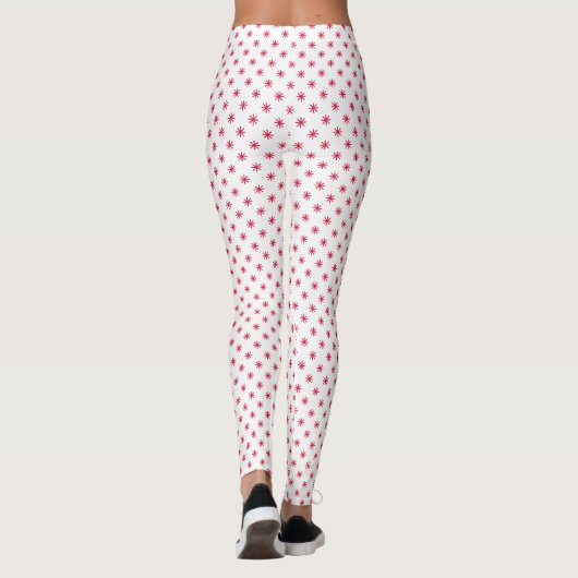 Wit & Rood Kerst Sterren Patroon Lang Leggings (Achterkant)