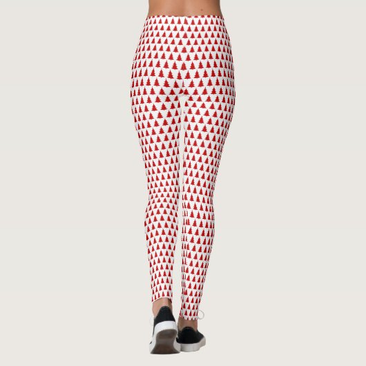 Wit & Rood Kerstboompatroon Lang Leggings (Achterkant)