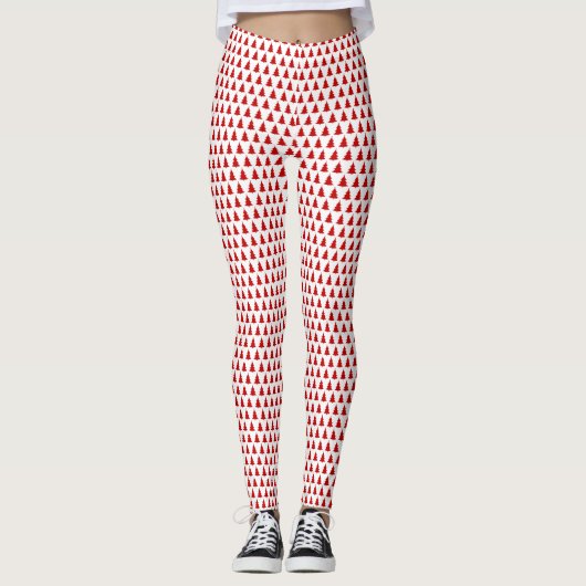Wit & Rood Kerstboompatroon Lang Leggings (Voorkant)