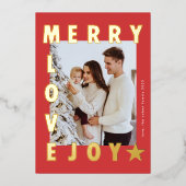 WIT ROOD Kerstmis drie foto BOLD MODERN | Goud Folie Feestdagenkaart (Voorkant)