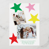 WIT ROOD Kerstmis drie foto BOLD MODERN | Goud Folie Feestdagenkaart (Achterkant)