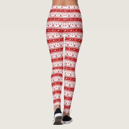 Wit & Rood Kerstmis Herten Hoofden Patroon Leggings (Achterkant)