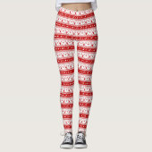 Wit & Rood Kerstmis Herten Hoofden Patroon Leggings (Voorkant)