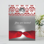 WIT ROOD LINT DAMAST EDELSTEEN MONOGRAM KAART (Staand voorkant)
